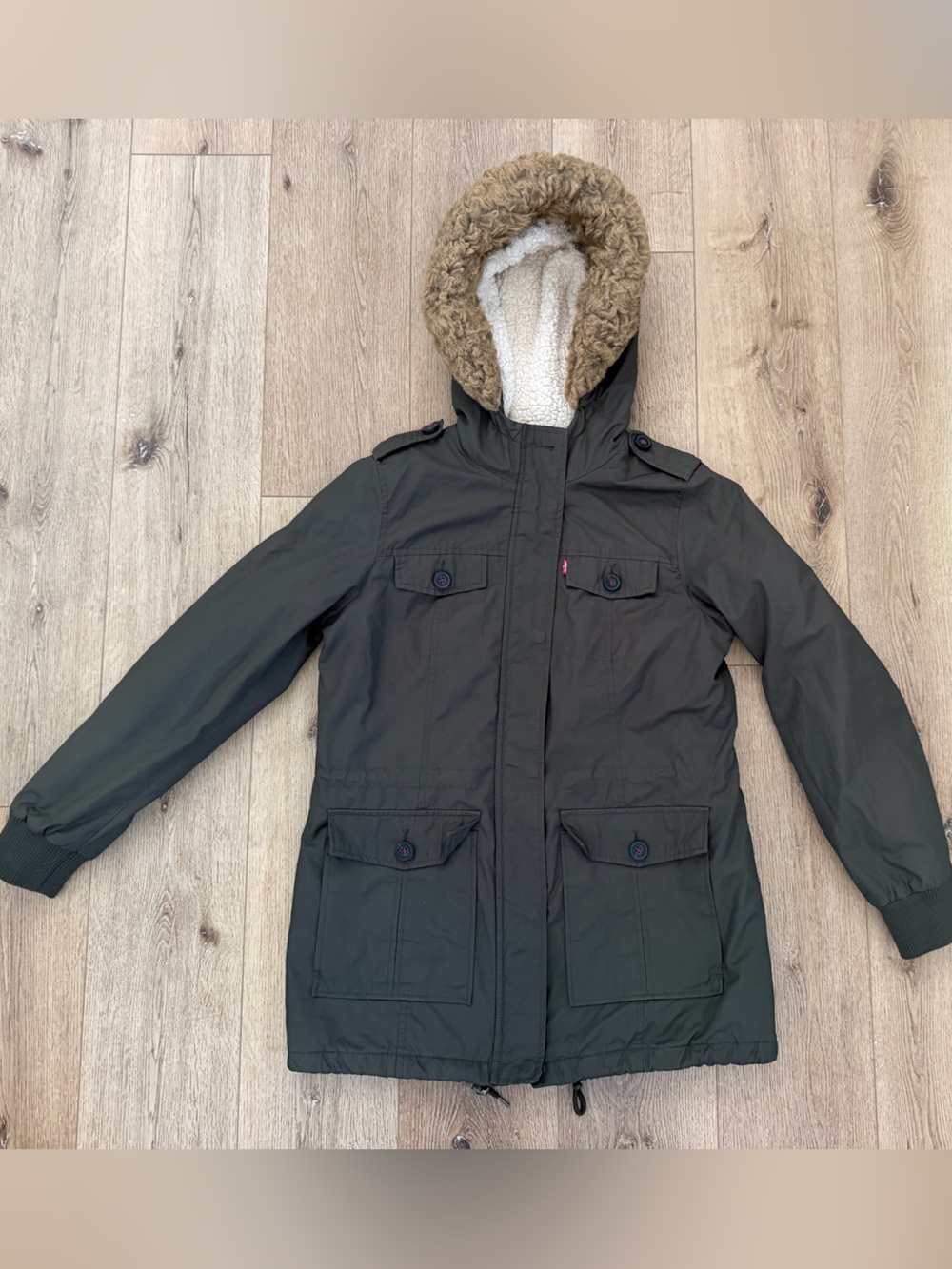 Women's Levi’s Olive Hooded Faux-Fur Trim Utility Jacket